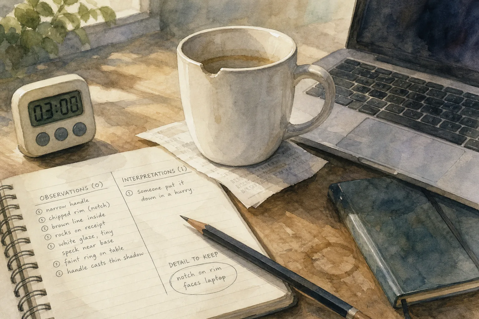 AI-generated editorial illustration for Notice One Ordinary Object for Three Minutes